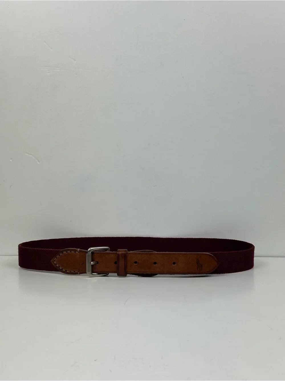 Polo by Ralph Lauren Burgundy Webbed Belt with Brown Leather Accents